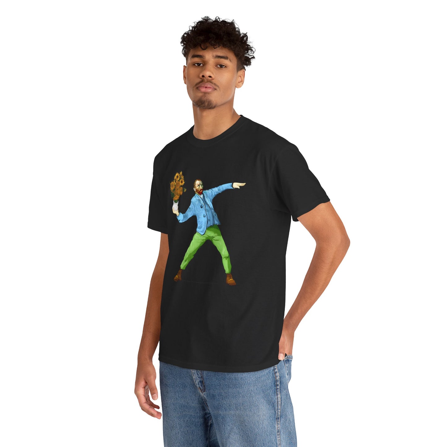 Maglietta Van Gogh, Maglietta Divertente Van Gogh, Sunflower Explosion Unisex Heavy Cotton Tee, Unique Art Design