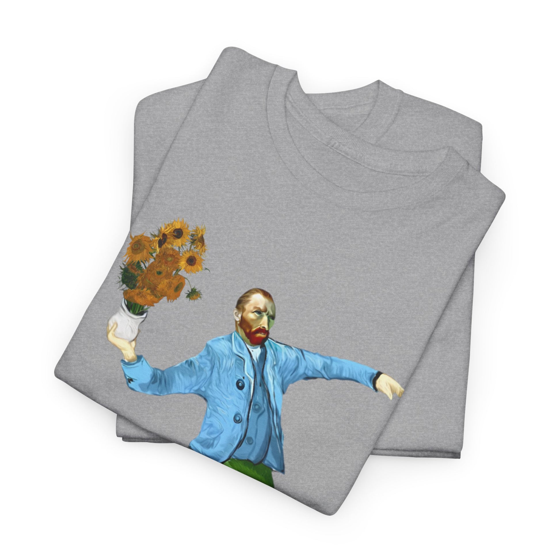 Maglietta Van Gogh, Maglietta Divertente Van Gogh, Sunflower Explosion Unisex Heavy Cotton Tee, Unique Art Design