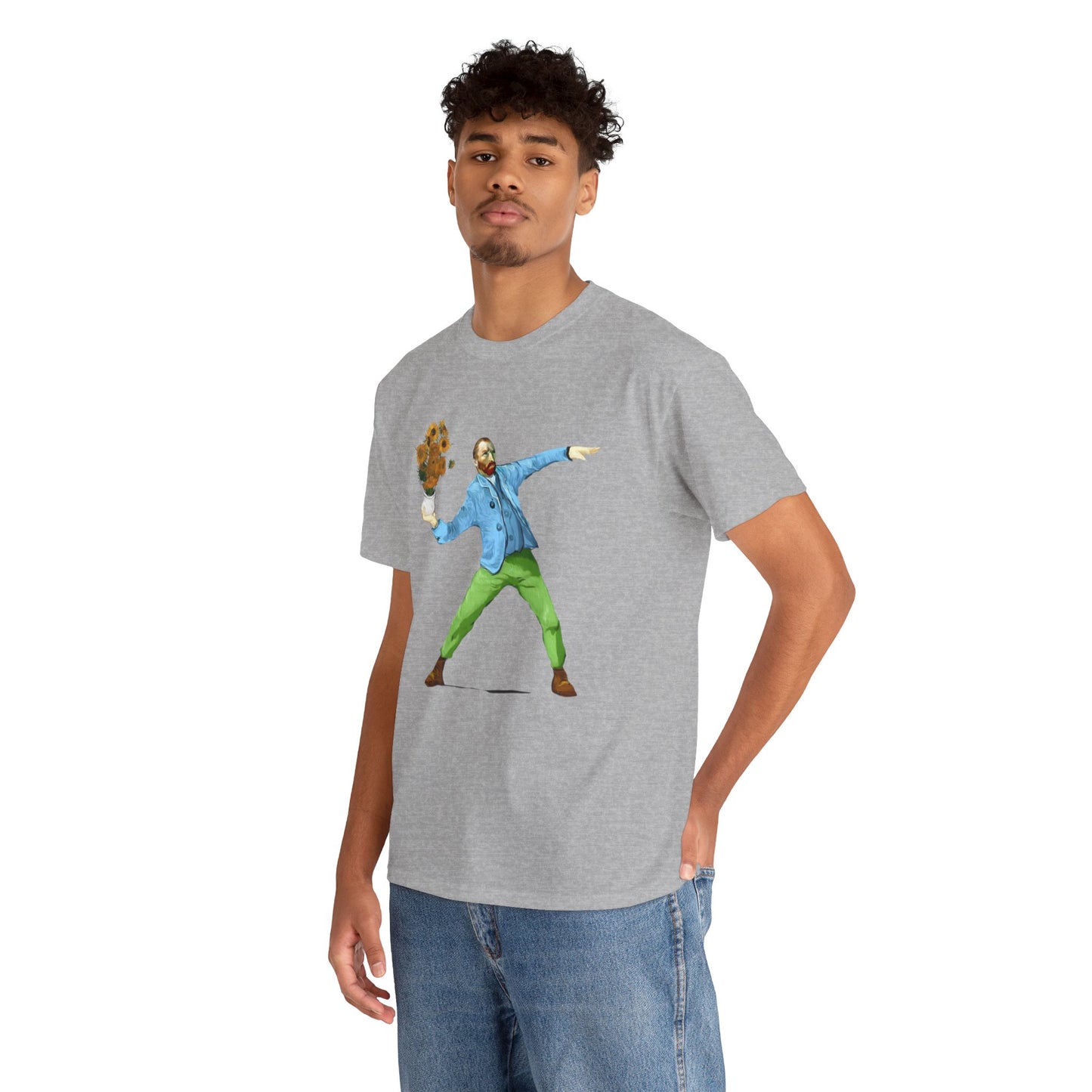 Maglietta Van Gogh, Maglietta Divertente Van Gogh, Sunflower Explosion Unisex Heavy Cotton Tee, Unique Art Design