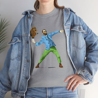 Maglietta Van Gogh, Maglietta Divertente Van Gogh, Sunflower Explosion Unisex Heavy Cotton Tee, Unique Art Design