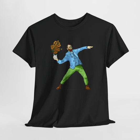 Maglietta Van Gogh, Maglietta Divertente Van Gogh, Sunflower Explosion Unisex Heavy Cotton Tee, Unique Art Design