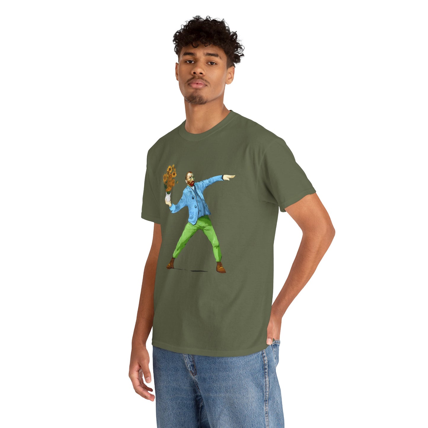 Maglietta Van Gogh, Maglietta Divertente Van Gogh, Sunflower Explosion Unisex Heavy Cotton Tee, Unique Art Design