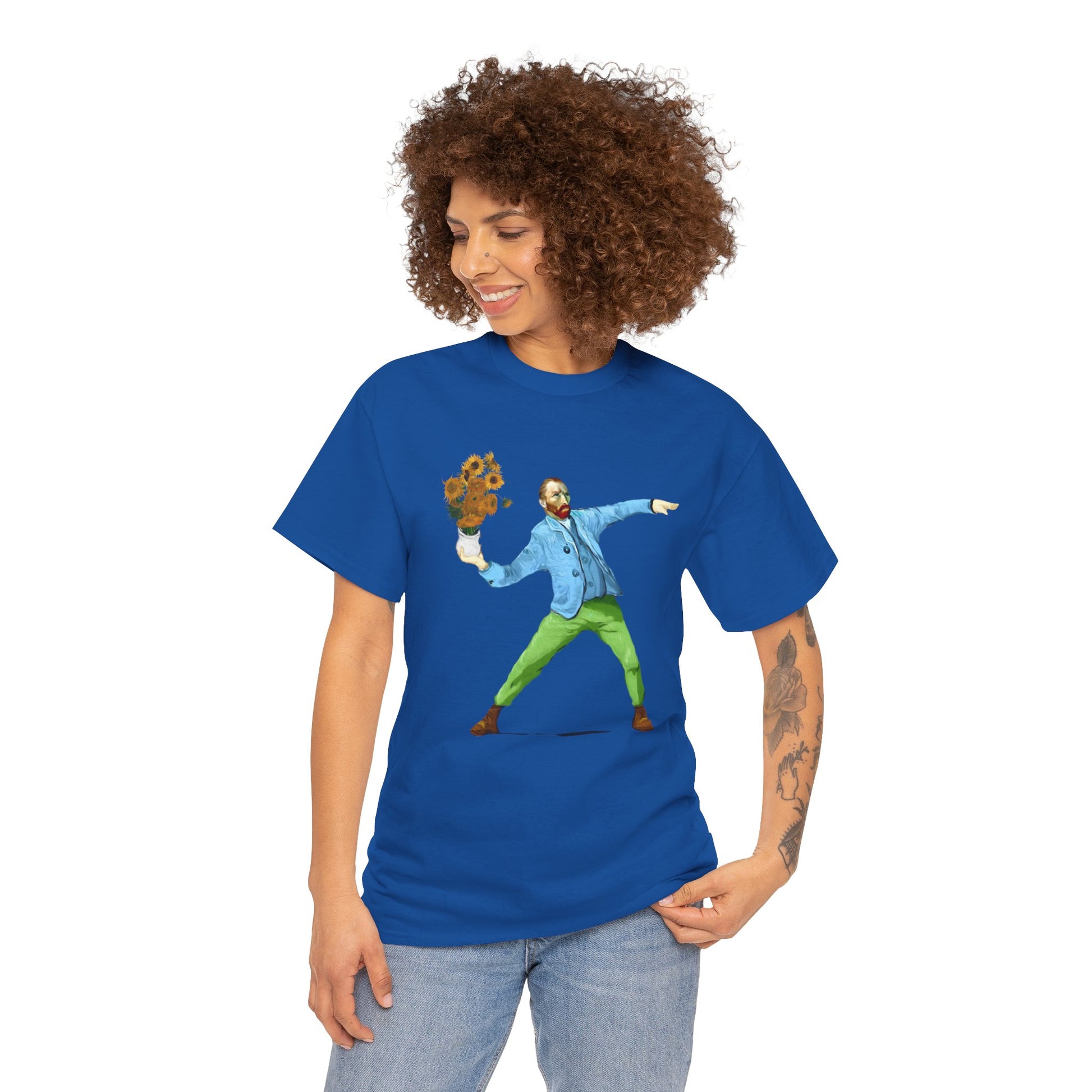 Maglietta Van Gogh, Maglietta Divertente Van Gogh, Sunflower Explosion Unisex Heavy Cotton Tee, Unique Art Design