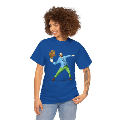Maglietta Van Gogh, Maglietta Divertente Van Gogh, Sunflower Explosion Unisex Heavy Cotton Tee, Unique Art Design