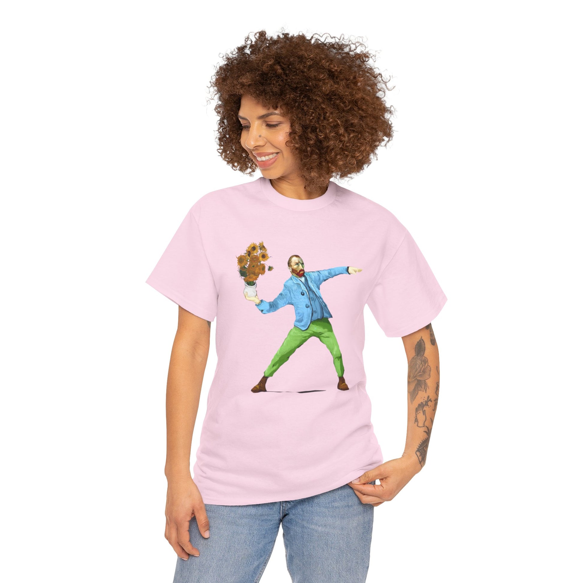 Maglietta Van Gogh, Maglietta Divertente Van Gogh, Sunflower Explosion Unisex Heavy Cotton Tee, Unique Art Design