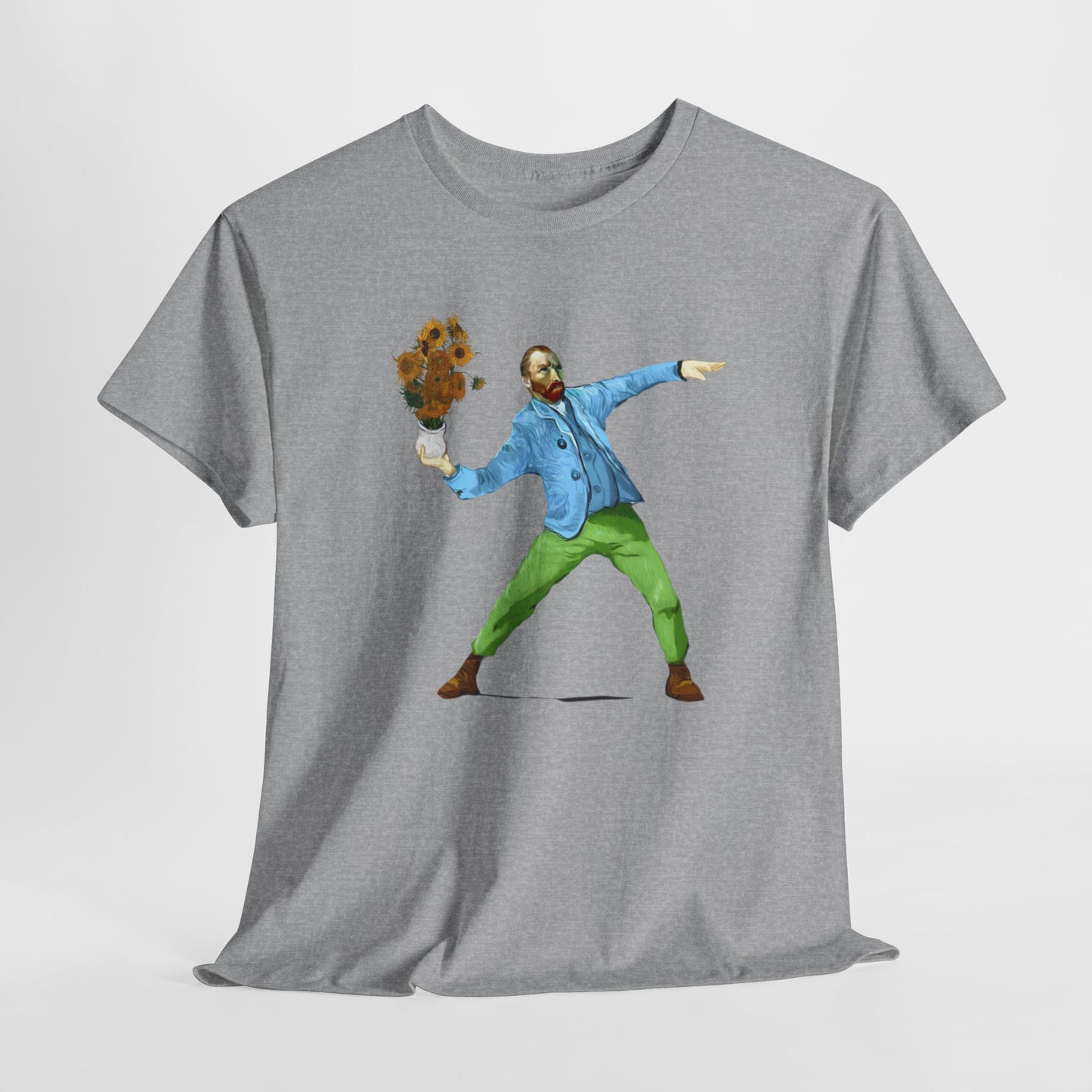 Maglietta Van Gogh, Maglietta Divertente Van Gogh, Sunflower Explosion Unisex Heavy Cotton Tee, Unique Art Design