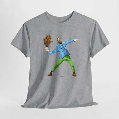 Maglietta Van Gogh, Maglietta Divertente Van Gogh, Sunflower Explosion Unisex Heavy Cotton Tee, Unique Art Design