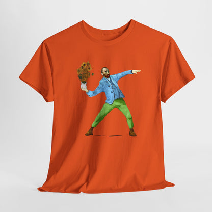 Maglietta Van Gogh, Maglietta Divertente Van Gogh, Sunflower Explosion Unisex Heavy Cotton Tee, Unique Art Design