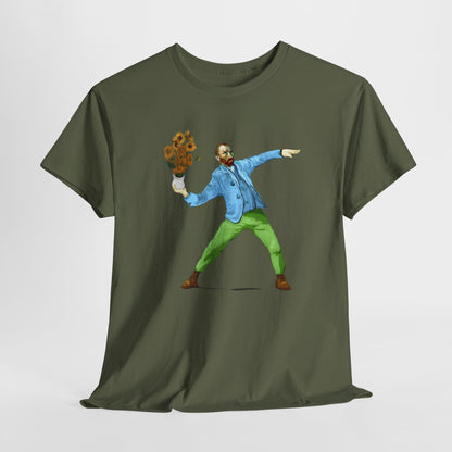 Maglietta Van Gogh, Maglietta Divertente Van Gogh, Sunflower Explosion Unisex Heavy Cotton Tee, Unique Art Design