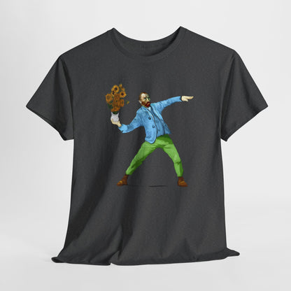 Maglietta Van Gogh, Maglietta Divertente Van Gogh, Sunflower Explosion Unisex Heavy Cotton Tee, Unique Art Design